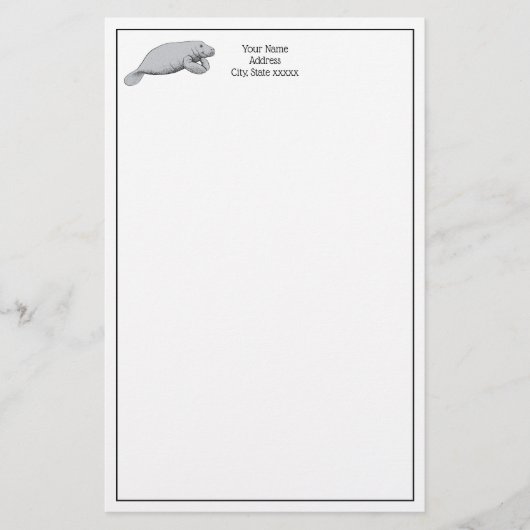 Vintages Manatee Zeichnend Briefpapier (Vorderseite)