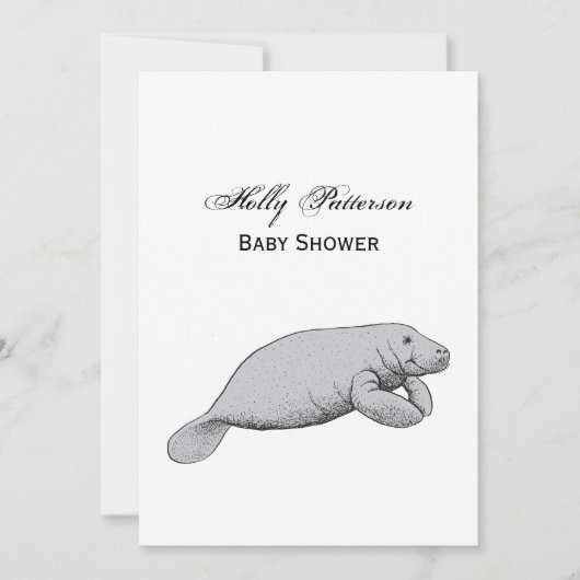 Vintages Manatee Zeichnend Einladung (Vorderseite)