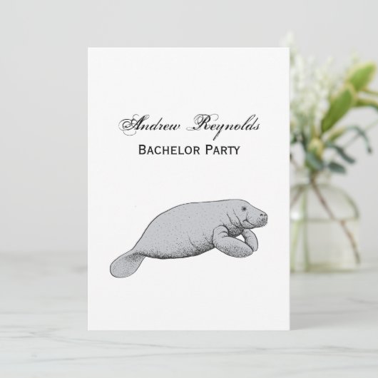 Vintages Manatee Zeichnend Einladung (Stehend Vorderseite)