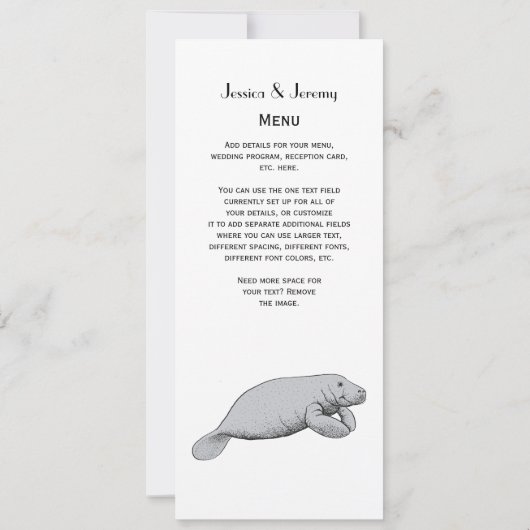 Vintages Manatee Zeichnend Einladung (Rückseite)