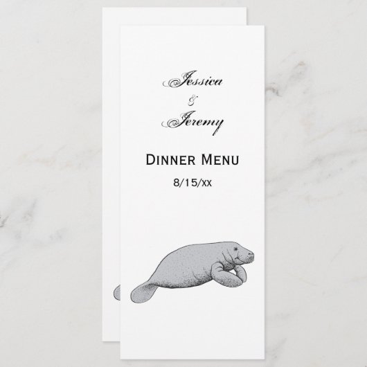Vintages Manatee Zeichnend Einladung (Vorne/Hinten)
