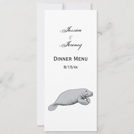 Vintages Manatee Zeichnend Einladung (Vorderseite)