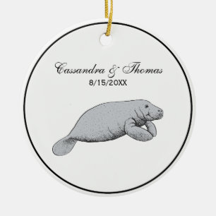 Vintages Manatee Zeichnend Keramikornament