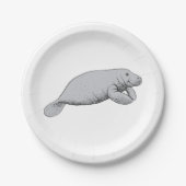 Vintages Manatee Zeichnend Pappteller (Vorderseite)