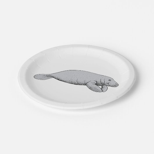 Vintages Manatee Zeichnend Pappteller (Schrägansicht)