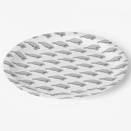 Vintages Manatee Zeichnend Pappteller (Schrägansicht)