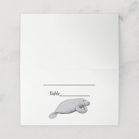 Vintages Manatee Zeichnend Platzkarte (Außenseite Aufgefaltet)