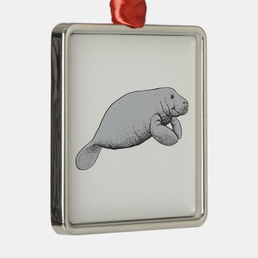 Vintages Manatee Zeichnend Silbernes Ornament (Rechts)