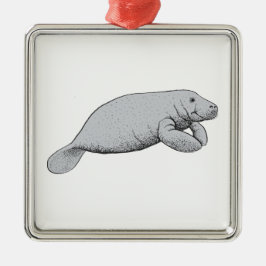 Vintages Manatee Zeichnend Silbernes Ornament