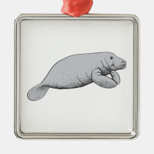 Vintages Manatee Zeichnend Silbernes Ornament