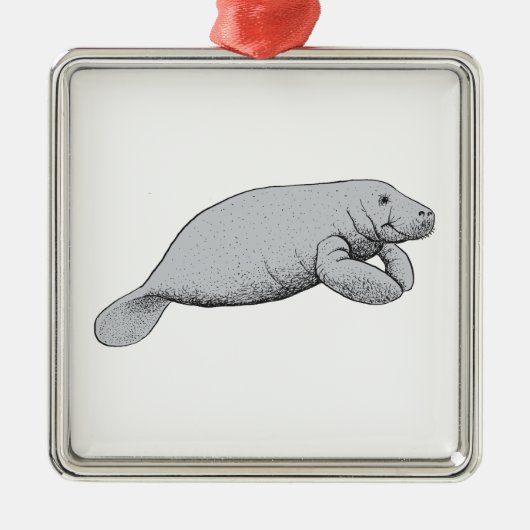 Vintages Manatee Zeichnend Silbernes Ornament (Vorne)