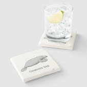 Vintages Manatee Zeichnend Steinuntersetzer (Seitenansicht)