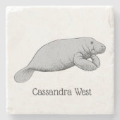 Vintages Manatee Zeichnend Steinuntersetzer (Vorderseite)