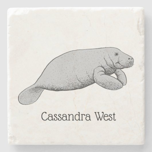 Vintages Manatee Zeichnend Steinuntersetzer (Vorderseite)