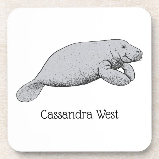 Vintages Manatee Zeichnend Untersetzer (Vorderseite)