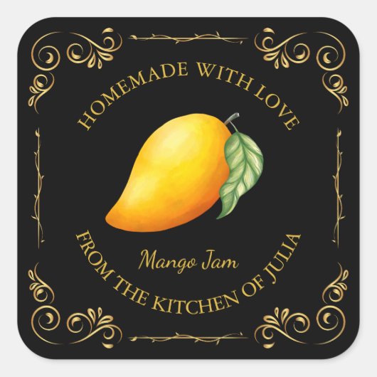 Vintages Mango-Jam-Platz-Label Quadratischer Aufkleber (Vorderseite)