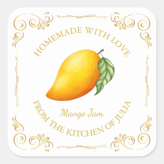 Vintages Mango-Jam-Platz-Label Quadratischer Aufkleber (Vorderseite)