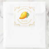 Vintages Mango-Jam-Platz-Label Quadratischer Aufkleber (Tasche)