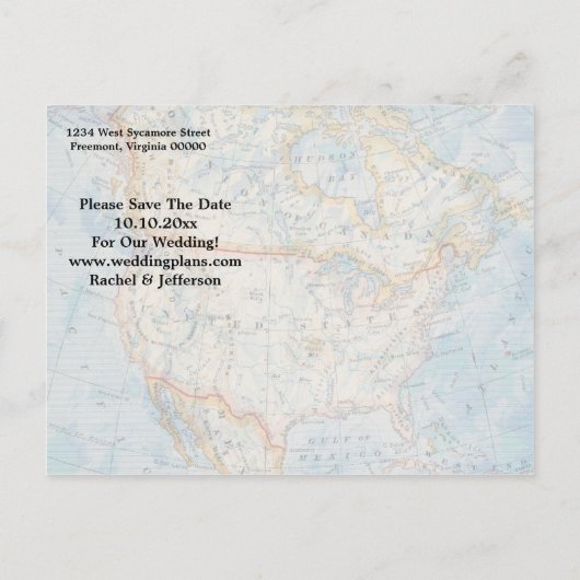 Vintages Map Foto Hochzeitssache speichern Ankündigungspostkarte (Rückseite)