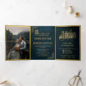 Vintages Märchenbuch Gold Smaragdmagie Dreifach Gefaltete Einladung (Innenseite)