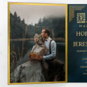 Vintages Märchenbuch Gold Smaragdmagie Dreifach Gefaltete Einladung (Innen Erste Seite)