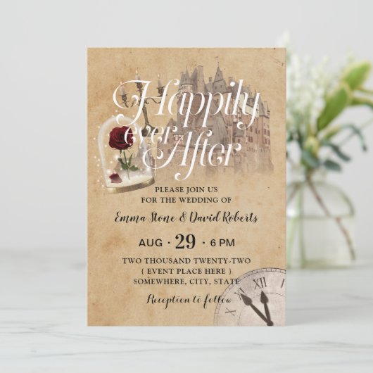 Vintages Märchenschloss Einladung (Stehend Vorderseite)