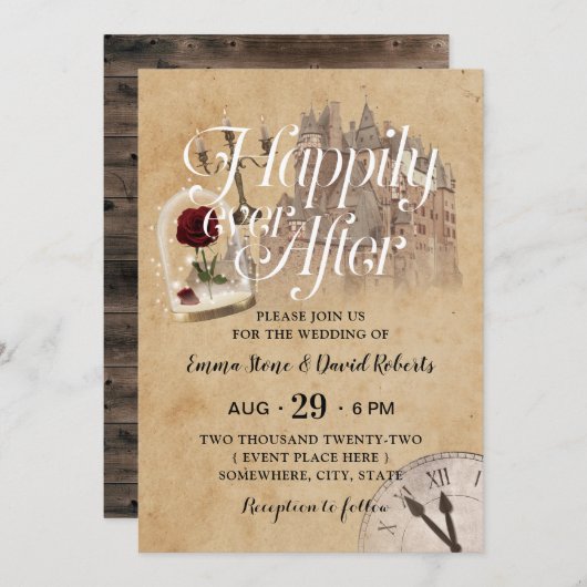 Vintages Märchenschloss Einladung (Vorne/Hinten)