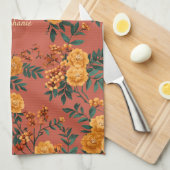 Vintages Marigold Calendula Floral Pattern Geschirrtuch (Viertel Falte)
