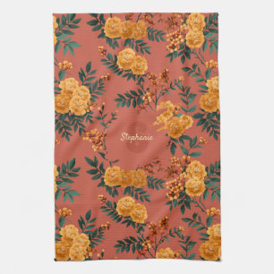 Vintages Marigold Calendula Floral Pattern Geschirrtuch