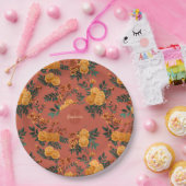 Vintages Marigold Calendula Floral Pattern Pappteller (Party)