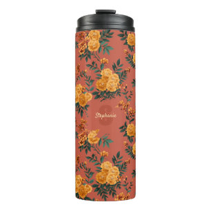 Vintages Marigold Calendula Floral Pattern Thermosbecher