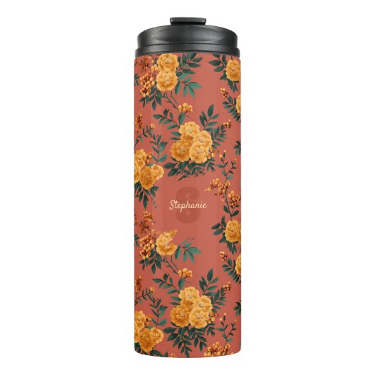 Vintages Marigold Calendula Floral Pattern Thermosbecher (Vorderseite)