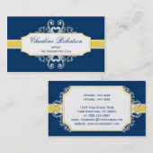 Vintages Marine-Blau und goldener gelber Wirbel Visitenkarte (Vorne/Hinten)