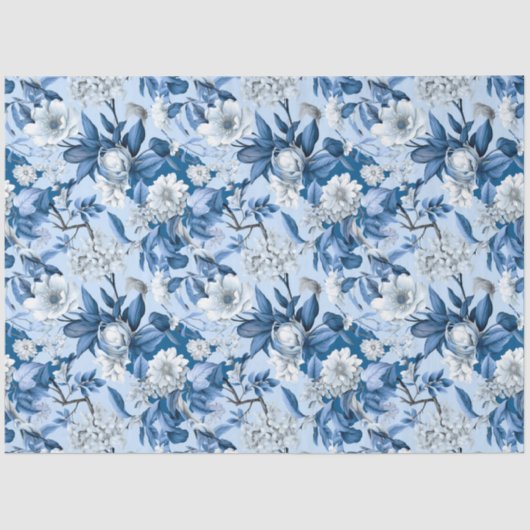 Vintages marineblaues Chinoiserie Blume Papiertasc Seidenpapier (Vorderseite)