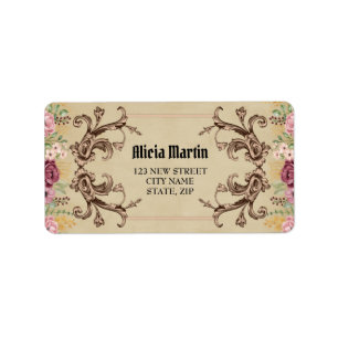 Vintages Maroon-Gold-Flora-Logo Adressaufkleber