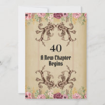 Vintages Maroon Gold Flora Parchment 40. Geburtsta