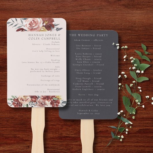 Vintages Marsala Blush Pewter Floral-Programm Fächer