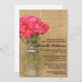 Vintages Mason Jar Pink Carnation Brautparty Einladung (Vorne/Hinten)