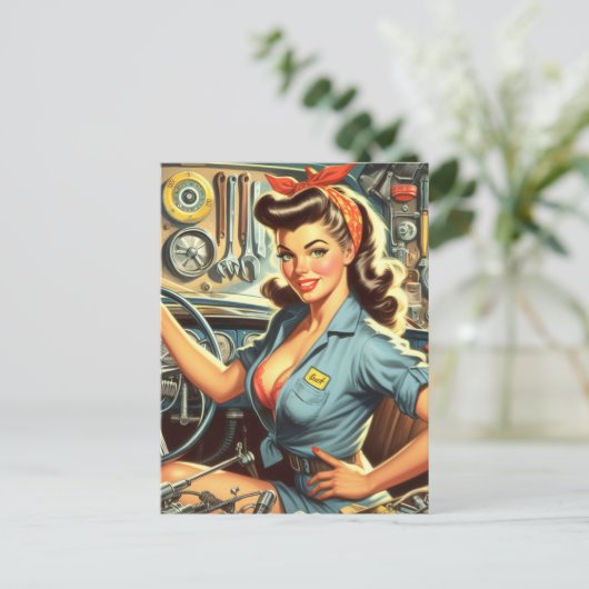 Vintages mechanisches Button Postkarte (Stehend Vorderseite)