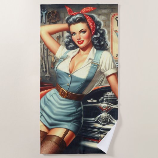 Vintages mechanisches Button Strandtuch (Vorderseite)