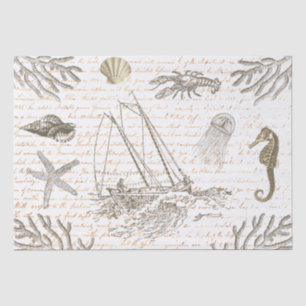 Vintages Meeresleben in Beige - Antike Schrift Seidenpapier