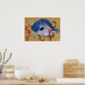Vintages Meeresleben Tropischer Blauer Fischkorb Poster (Küche)
