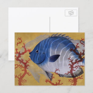Vintages Meeresleben Tropischer Blauer Fischkorb Postkarte