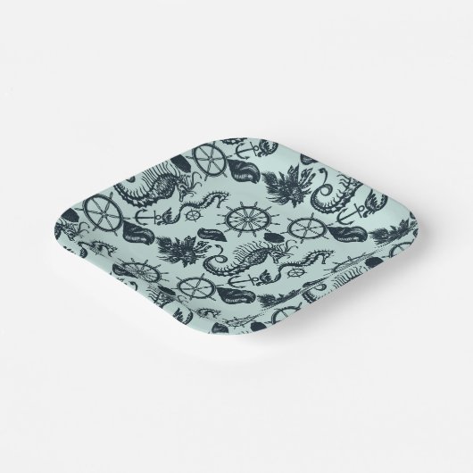 Vintages Meerestiermuster Pappteller (Gewinkelt)