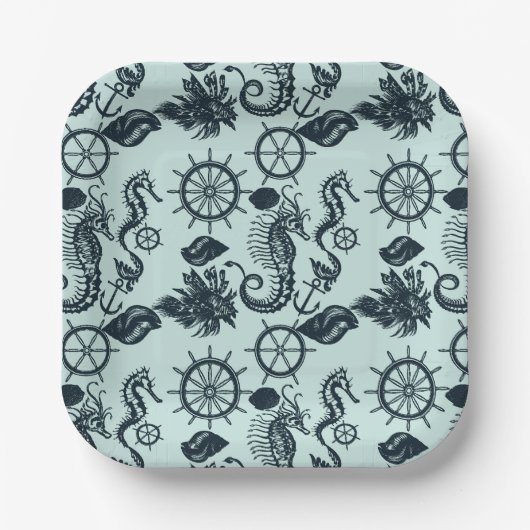 Vintages Meerestiermuster Pappteller (Vorderseite)