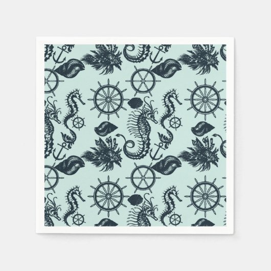 Vintages Meerestiermuster Serviette (Vorderseite)