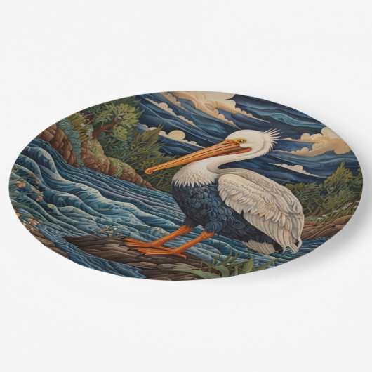 Vintages Meervogelpelikan Pappteller (Schrägansicht)