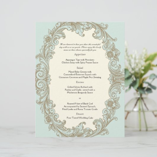 Vintages Menü "Blue Gold Cream" (Stehend Vorderseite)