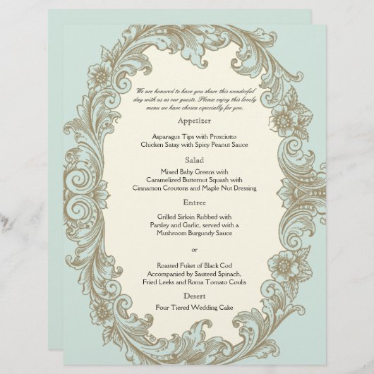 Vintages Menü "Blue Gold Cream" (Vorne/Hinten)