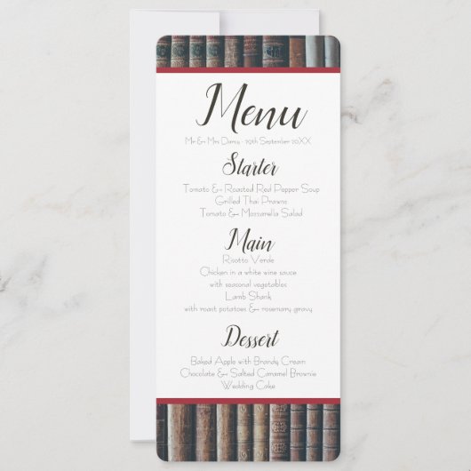 Vintages Menü "Bookcase" Einladung (Vorderseite)